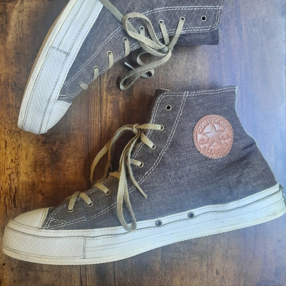 Converse Chuck Taylor All Star Premium Denim Leather Hi Top Sneakers - Picture 3 of 17